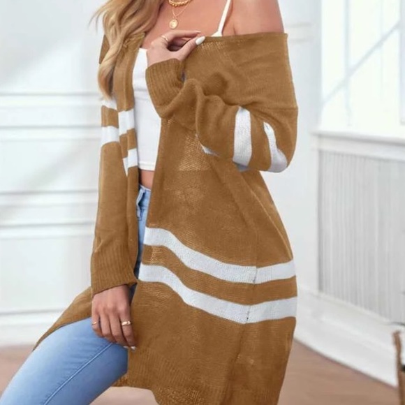 Light Brown/White Striped Cardigan in L - Picture 3 of 4